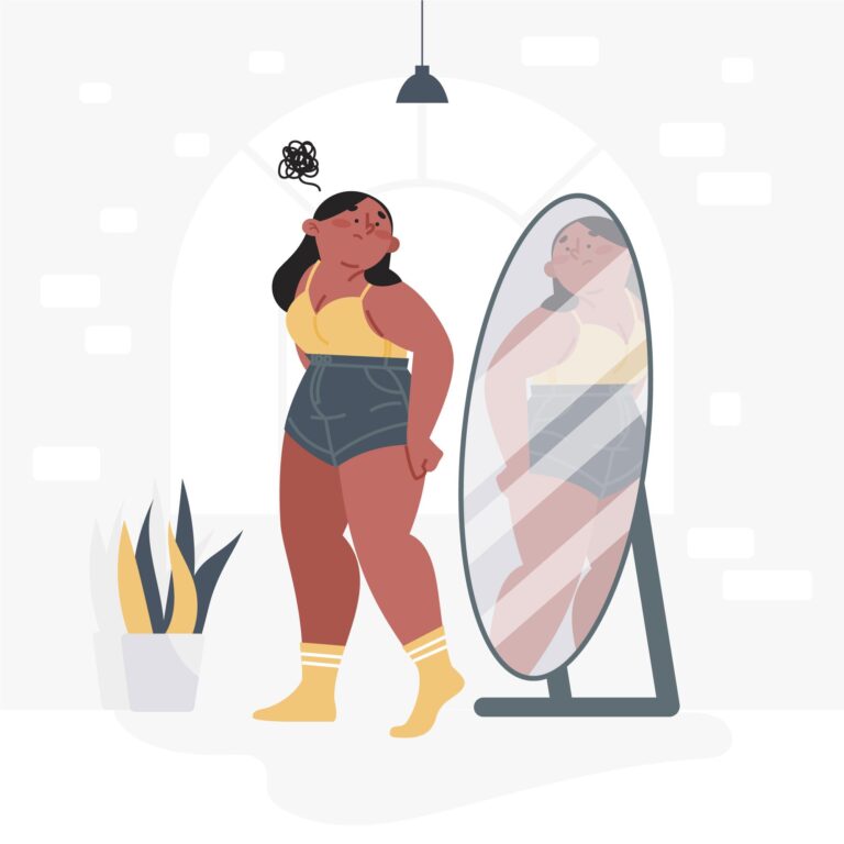 Dessin d'une jeune ado qui se regarde dans son miroir