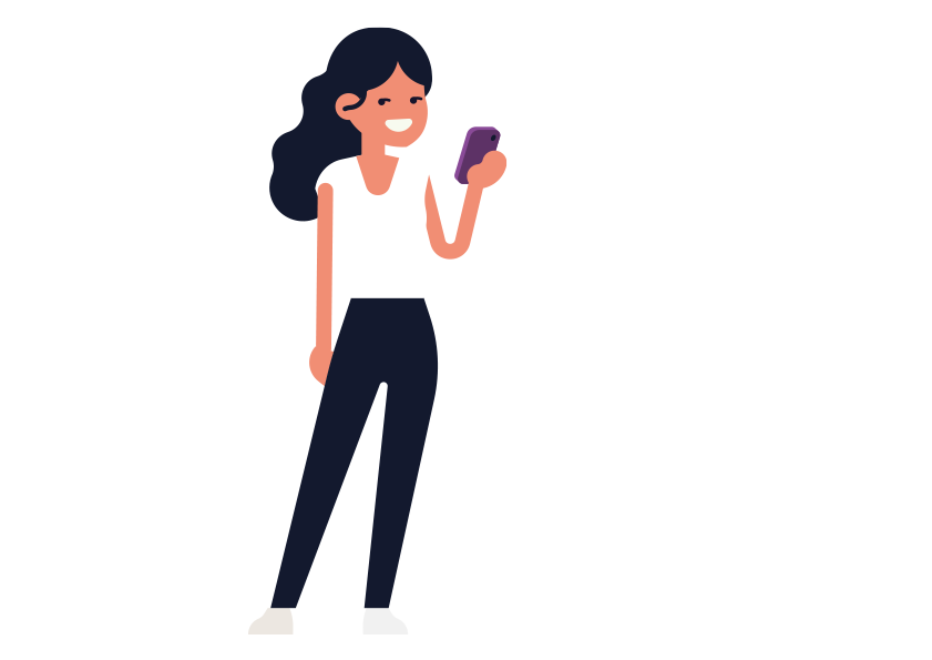 Illustration ado souriante sur son GSM Illustration d'une jeune ado qui tient son téléphone en main en souriant.