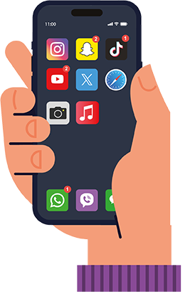 Illustration d'un téléphone dans une mail avec des applications dessus