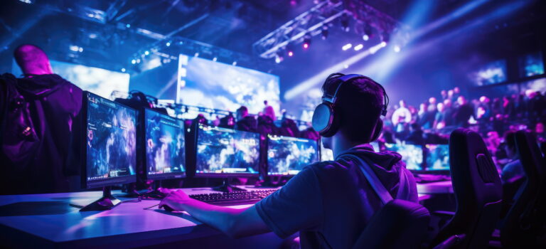 Image d'une personne devant son ordinateur qui joue dans une compétition de jeu vidéo