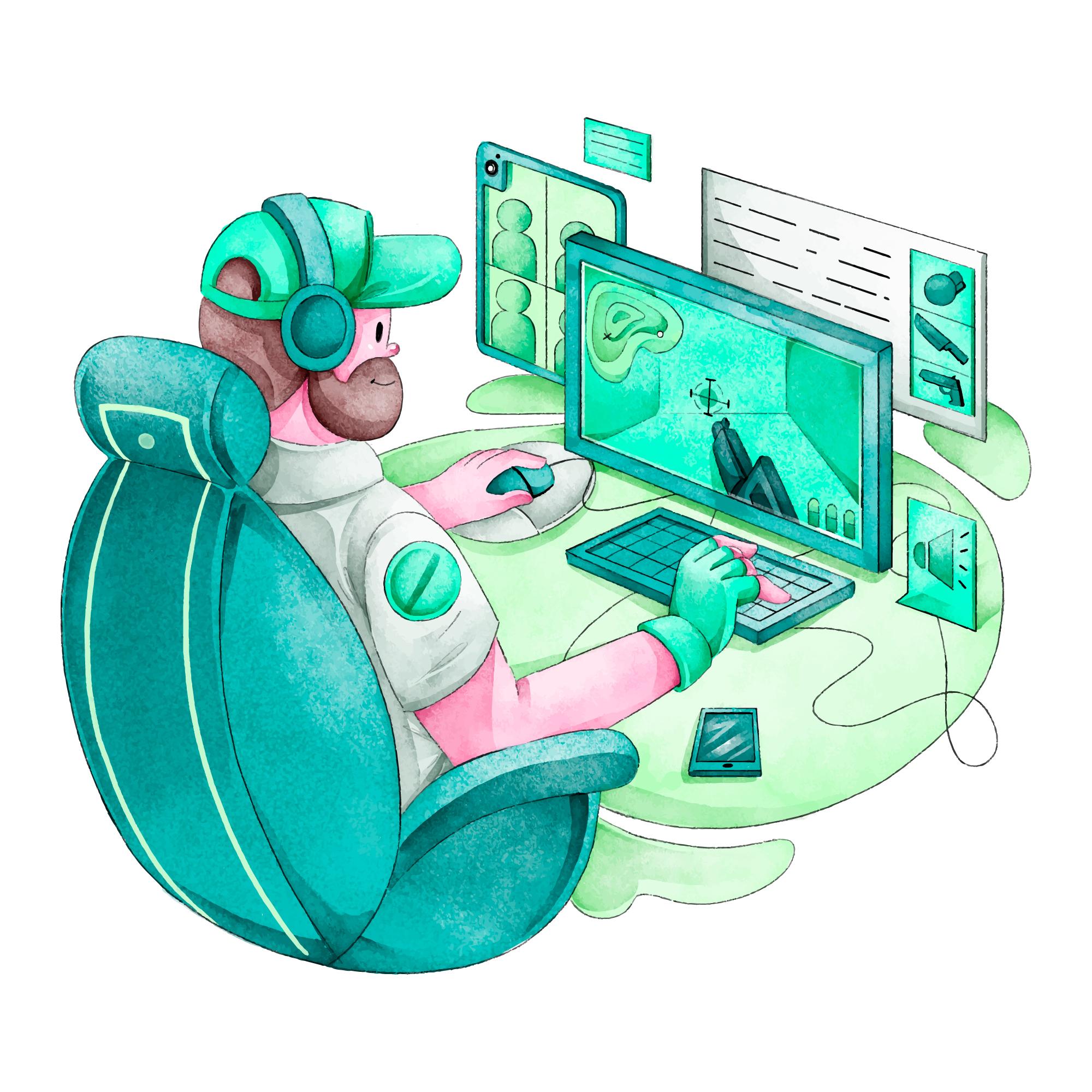 Illustration d'une personne qui joue sur son PC