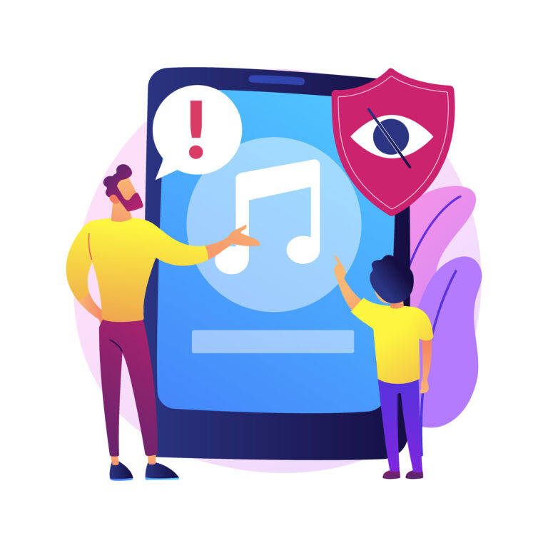 Illustration d'un parent et un enfant devant un téléphone sécurisé